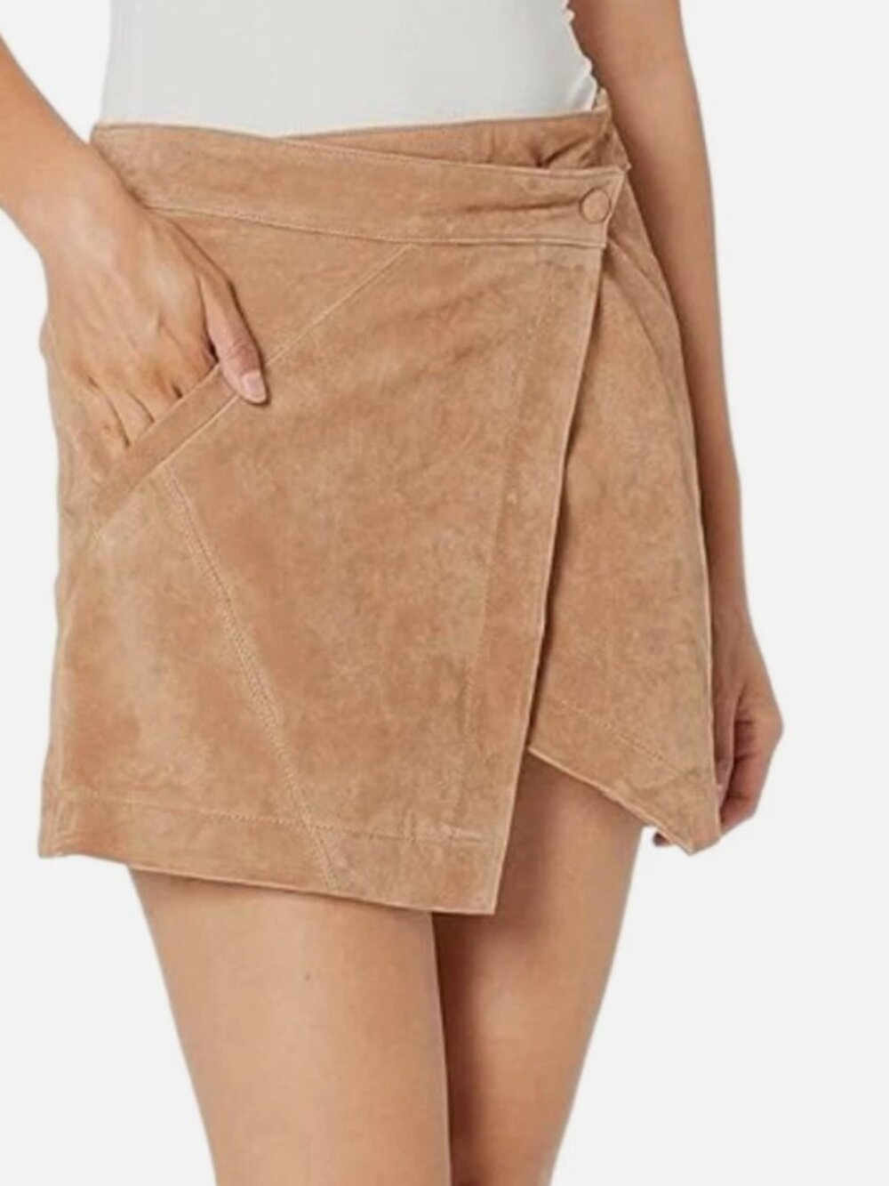 BLANK NYC Womens Real suede crossover skirt in light brown- Size 28